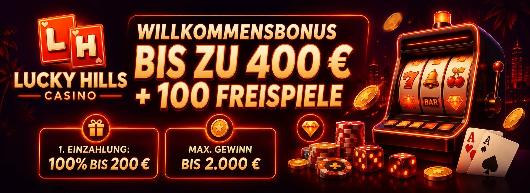 Lucky Hills Casino: 400 € Bonus + 100 Freispiele